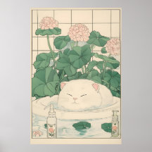 Impression de baignoire de chat blanc, Art japonai