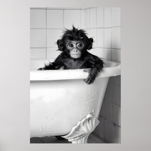 Impression de bain moussant de singe drôle Salle d