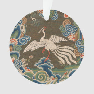 Impression de broderie en soie blanche antique chi