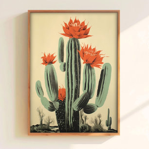 Impression de cactus fleuri Art mural rétro Fleur