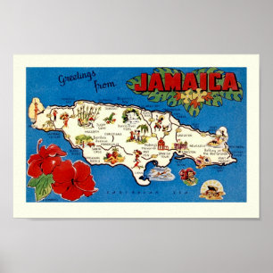 Impression de carte ancienne de l'île de Jamaïque