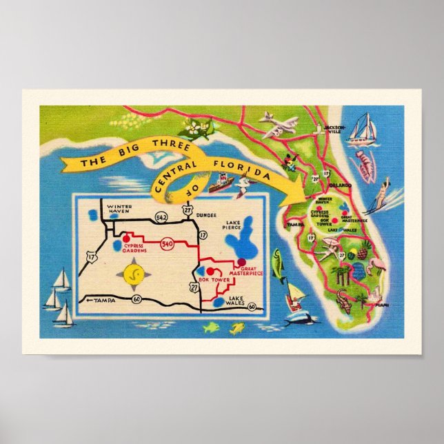Impression de carte des attractions vintage de Flo (Devant)