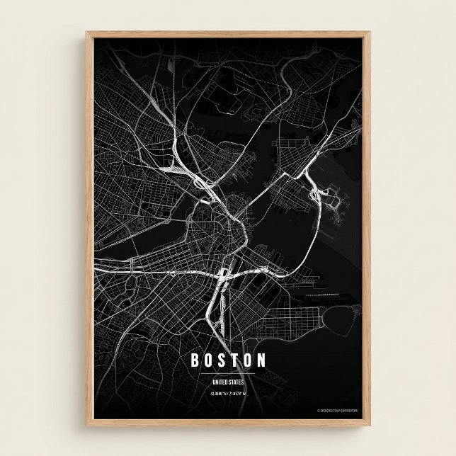 Impression de carte noire de Boston, Massachusetts (Créateur téléchargé)