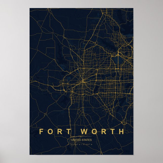 Impression de carte stylisée de Fort Worth Texas (Devant)