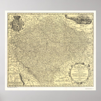 Impression de carte tchèque, plan vintage de Bohêm