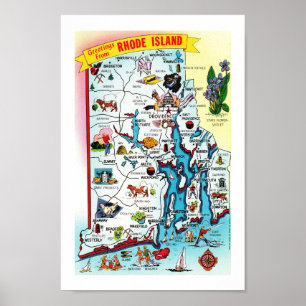 Impression de carte vintage colorée de Rhode Islan