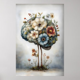 Impression de cerveau floral, illustration botaniq