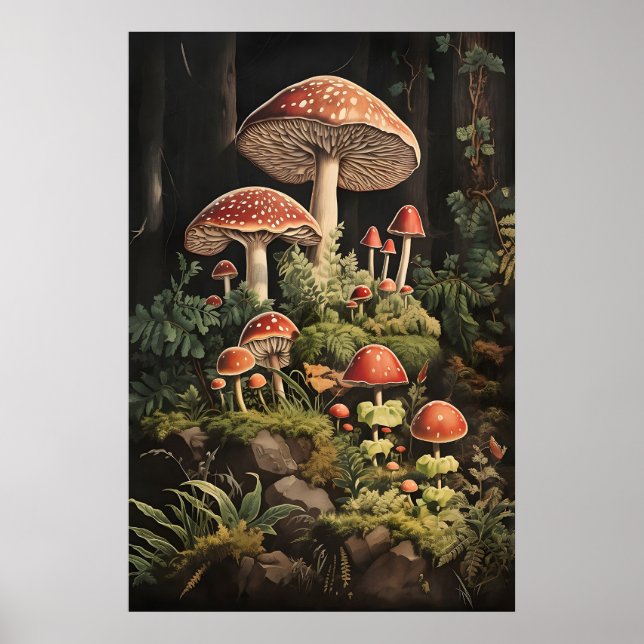 Impression de champignon Amanite tue-mouches, Dark (Devant)