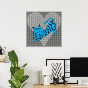 Impression de chat bleu au cœur gris
