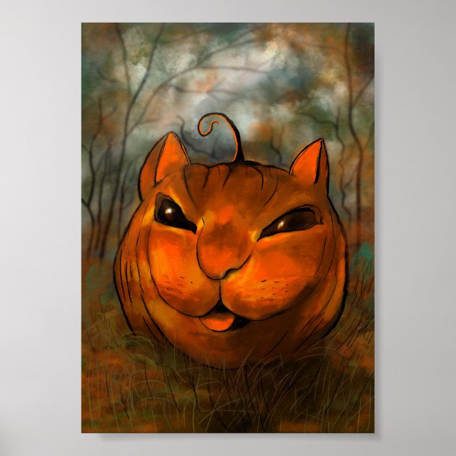 Impression de chat de citrouille d'Halloween (Devant)
