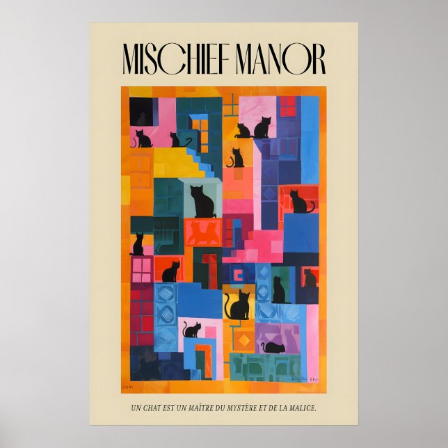 Impression de chat de style Matisse couleur géomét (Devant)