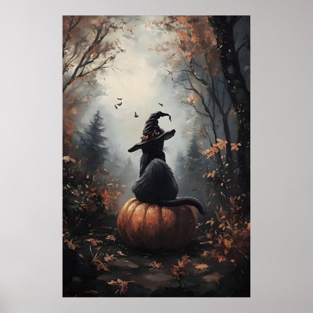 Impression de chat Halloween, chapeau de sorcière, (Devant)
