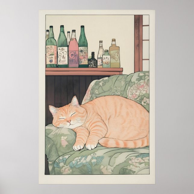 Impression de chat roux endormi Ukiyo-e Chambre ja (Devant)
