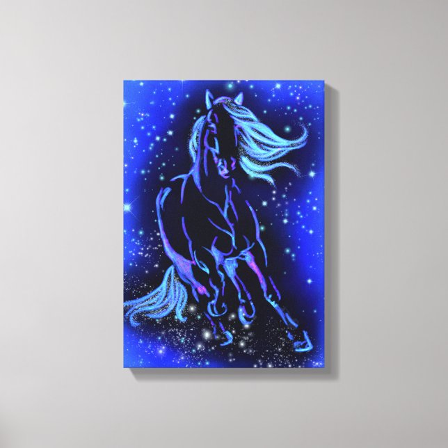 Impression De Cheval En Toile De Lune Bleue Nuit (Recto)