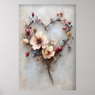 Impression de cœur floral, amour romantique de la 