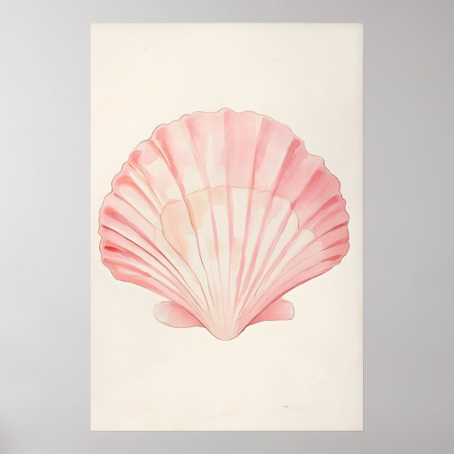 Impression de coquillage rose doux aquarelle mur c (Devant)