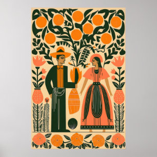 Impression de couple d'art populaire mexicain sous