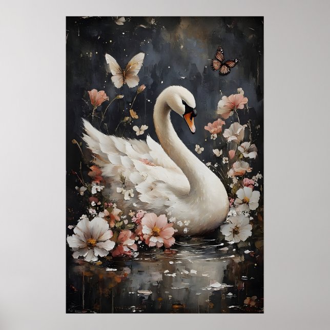 Impression de cygne de fleur lunatique, impression (Devant)