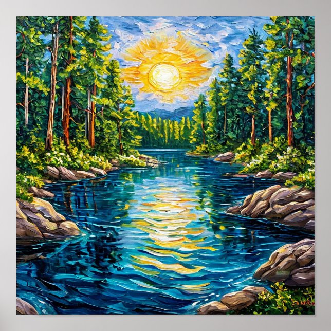 Impression de décoration de lac boisé Paysage de n (Devant)