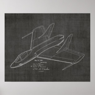 Impression de dessin d'art d'avion à réaction 1950
