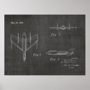 Impression de dessin d'art d'avion à réaction 1950