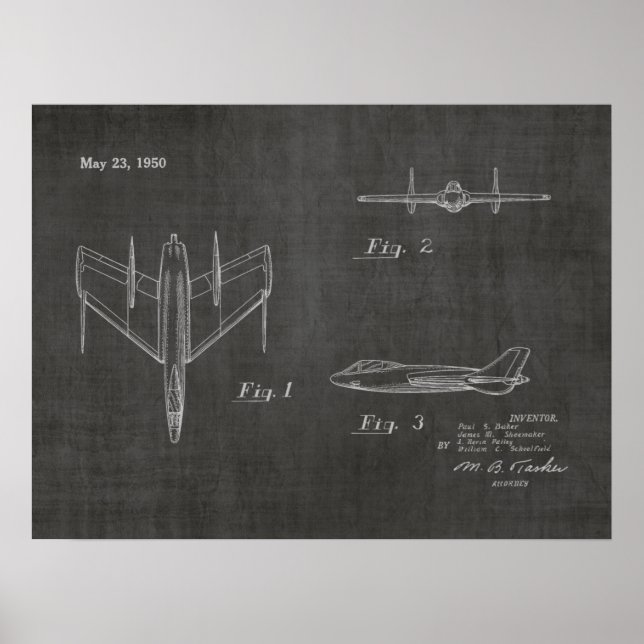 Impression de dessin d'art d'avion à réaction 1950 (Devant)