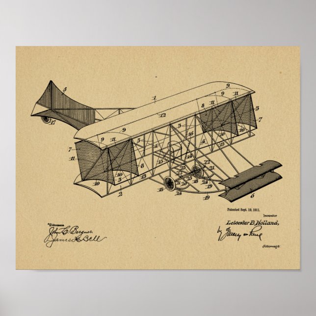 Impression de dessin d'art d'avion Vintage 1911 (Devant)