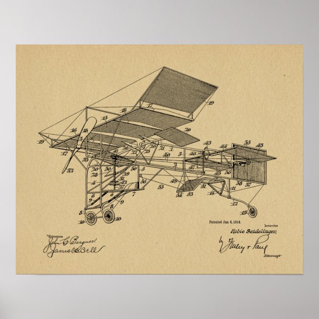 Impression de dessin d'art d'avion Vintage 1914 (Devant)