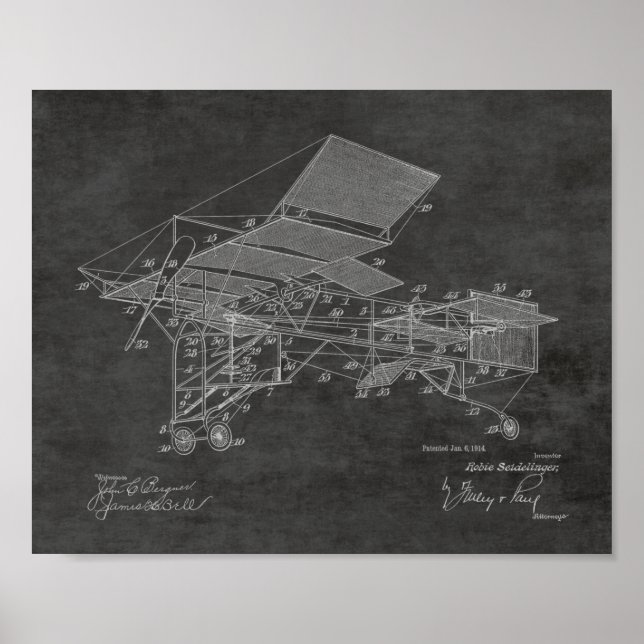 Impression de dessin d'art d'avion Vintage 1914 (Devant)