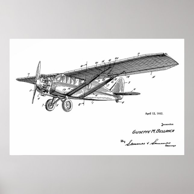 Impression de dessin d'art d'avion Vintage 1932 (Devant)