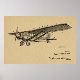 Impression de dessin d'art d'avion Vintage 1932