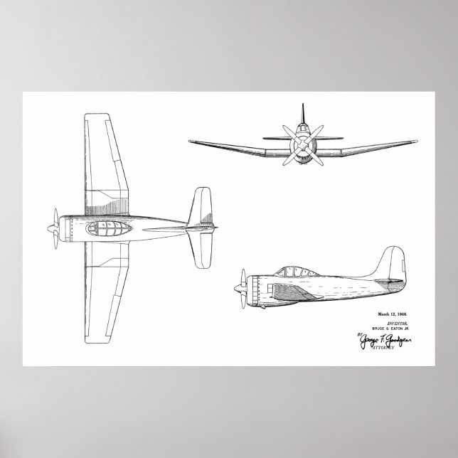 Impression de dessin d'art d'avion Vintage de 1946 (Devant)