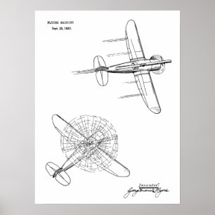 Impression de dessin d'art d'un brevet d'avion hél