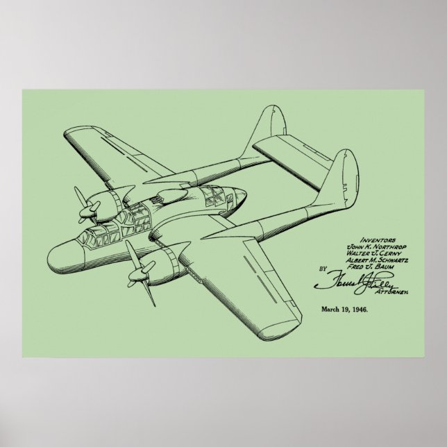 Impression de dessin d'avion Vintage 1946 (Devant)