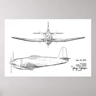 Impression de dessin d'avion Vintage 1947