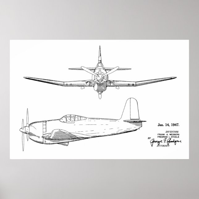 Impression de dessin d'avion Vintage 1947 (Devant)