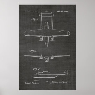 Impression de dessin de brevet d'avion jumeau 1942