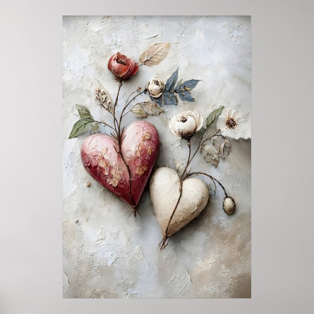 Impression de deux cœurs floraux, cœur romantique  (Devant)