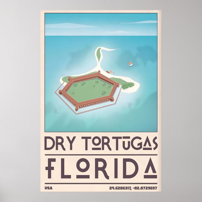 Impression de Dry Tortugas, style d'affiche de voy (Devant)