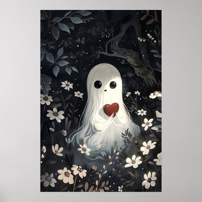 Impression de fantôme tenant un cœur dans les bois (Devant)