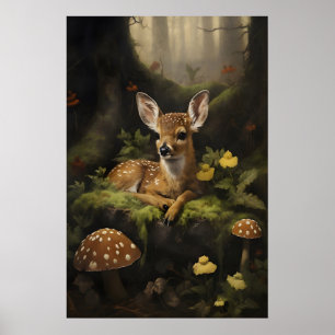 Impression de faon, bébé cerf dans une forêt vert 