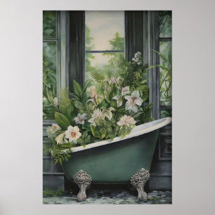 Impression de fleurs de baignoire verte, botanique