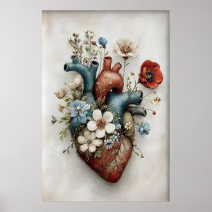 Impression de fleurs de cœur humain fantaisiste, a
