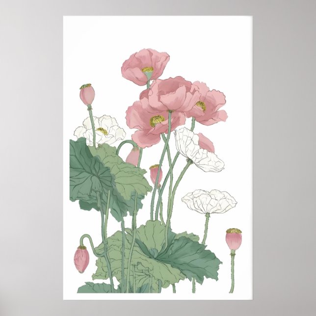 Impression de fleurs de pavot luxuriantes - Fleurs (Devant)