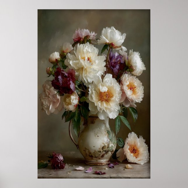 Impression de fleurs de pivoines vintage, bouquet  (Devant)