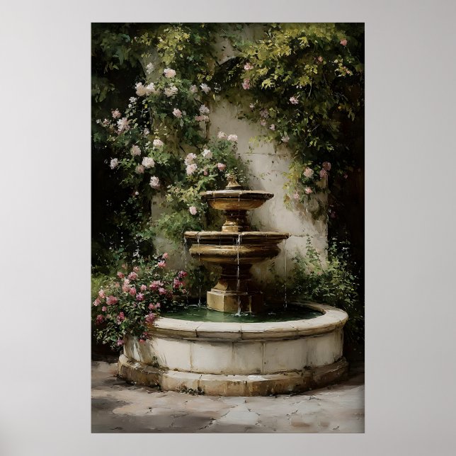 Impression de fontaine de jardin en pierre ancienn (Devant)