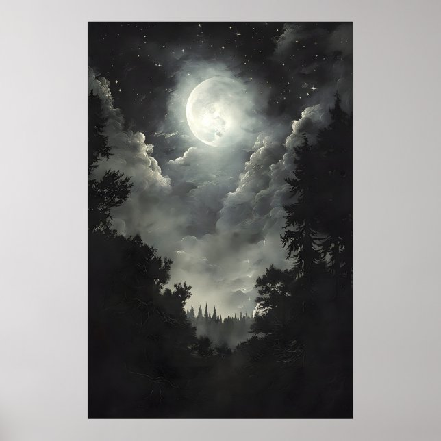 Impression de forêt avec lune et étoiles, Gothique (Devant)