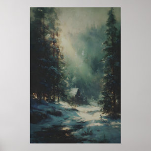 Impression de forêt de pins hivernale vintage, enn