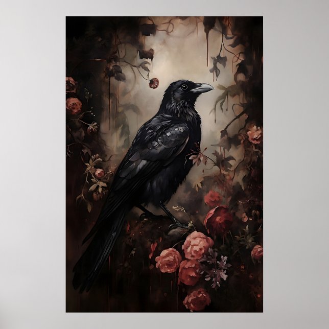 Impression de forêt florale de corbeau, Dark Acade (Devant)