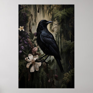 Impression de forêt florale de corbeau, Gothique D